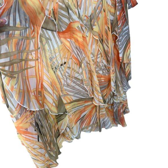 Signature By Robbie Bee Vtg Tropical Print Sleeveless Ruffle Midi Dress Size 12 - Picture 9 of 13